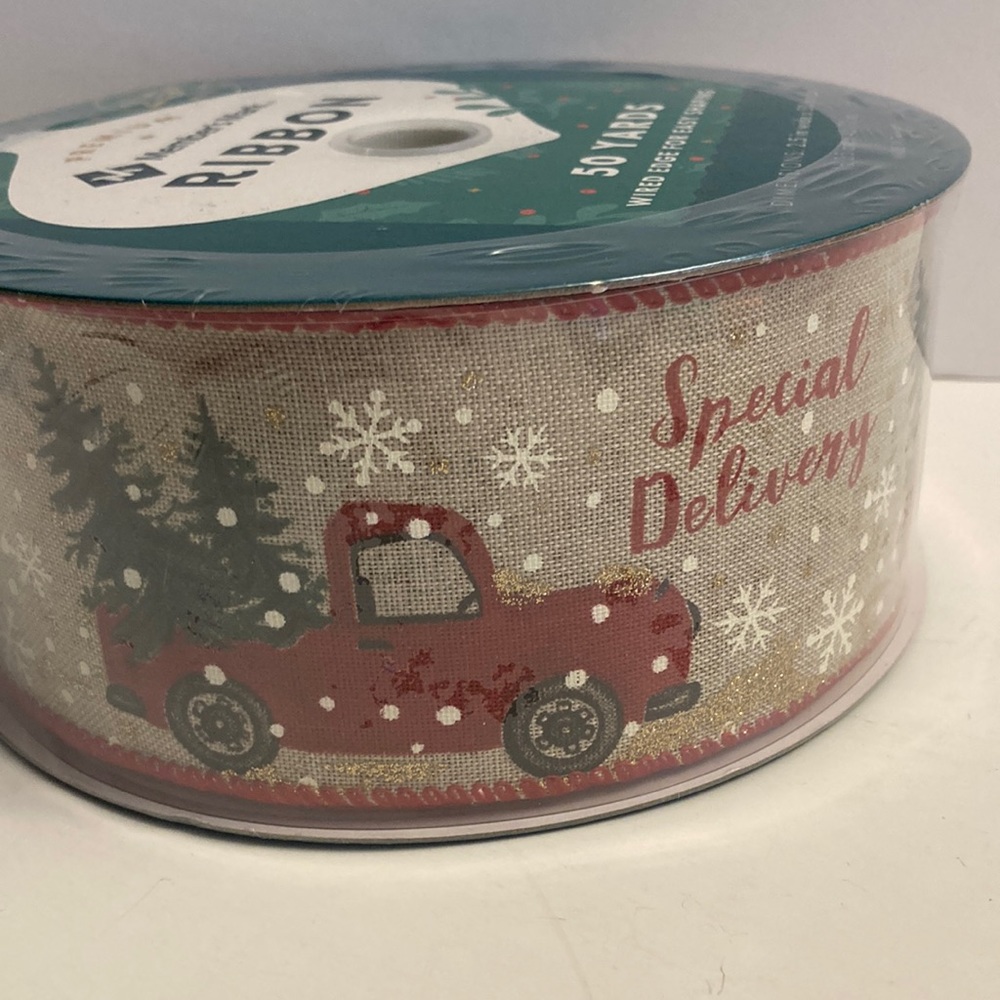 Wired Ribbon Christmas Tree Red Truck Snowflake 2.5" 50 yards